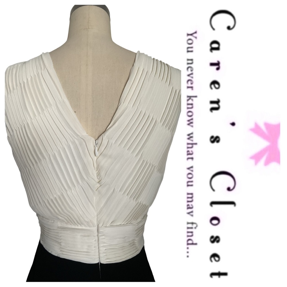 DKNY Black & White Chiffon Stretch Knit Cocktail Skater Fit & Flare Dress - Picture 10 of 16